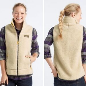 L.L. Bean Mountain Pile Vest Womens Full Zip Sherpa Fleece Cream Outdoors XS EUC